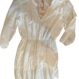 NEW White eyelet cotton dress medium Knox Rose summer lined elastic waist